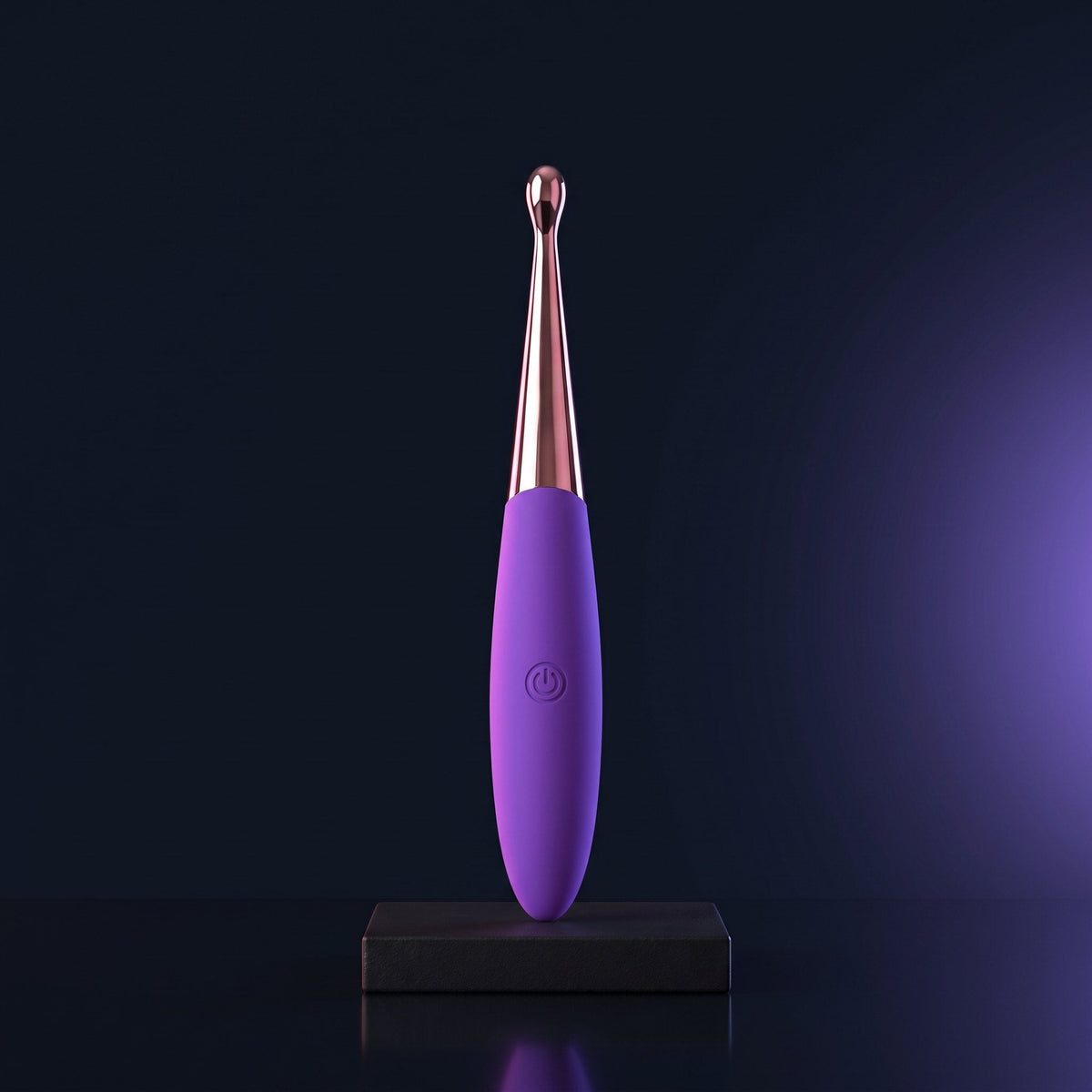 Phoebe pinpoint vibrator in violet with a polished rose-gold stem